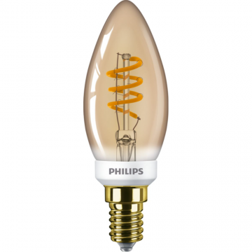 Bec LED lumanare Philips, E14, 3.5 - 15W, gold, lumina calda 2000 K