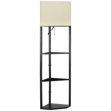 Lampa de podea de colt cu 3 rafturi si abajur din material textil, pentru bec E27, pentru sufragerie 50x37x159cm, negru alb HOMCOM | Aosom Romania