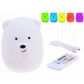 Lampa de veghe, Jokomisiada, Teddy Bear, Cu 3 moduri de functionare, Cu telecomanda, Cu 9 culori diferite activate prin control Touch, White