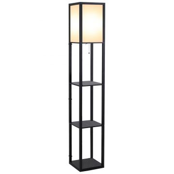 HOMCOM Lampă de podea cu rafturi pentru cărți, Design Modern, 3 Nivele, Cablu Metalic, 26x26x160cm, Negru-Alb | Aosom Romania