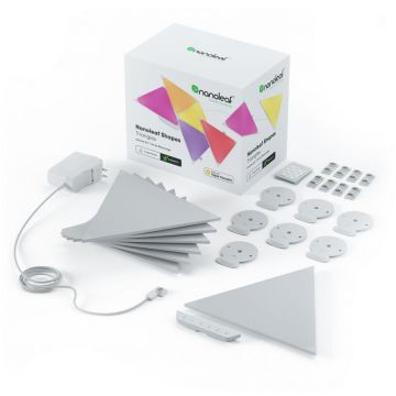 Nanoleaf Kit 9 Panouri luminoase Nanoleaf Shapes Triangles, Iluminare LED RGBW, Senzor muzica, Flux luminos total 720 lumeni