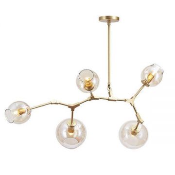 Candelabru Globe Branching Bubble Pendul Lumina Led 5 Globuri Deco, 110v 220v, Golden