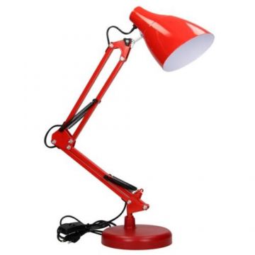 Lampa de birou VIRONE DIAN DL-1/R, E27, 60 W, 3 articulatii mobile, cablu 110 cm cu comutator, otel, Rosu