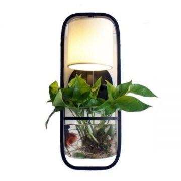 Lampa de perete neagra cu abajur alb textil si bol de sticla, moderna, led, 220 V, 50x17 cm