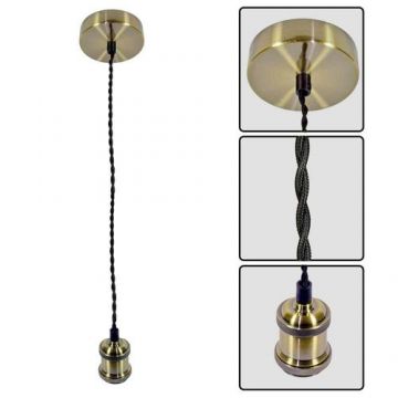 Pendul Vivalux RETRO Antique Brass, E27, max. 60W, textil/Metal, IP20, Ø100mm, cablu dublu 1m, bec neinclus