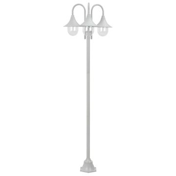 Stâlp iluminare grădină E27 220 cm aluminiu 3 lămpi alb