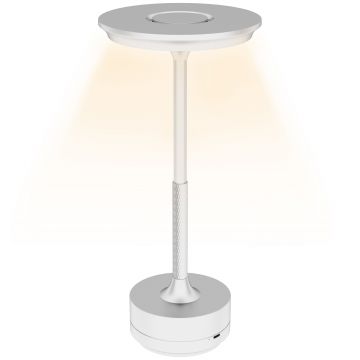 HOMCOM Lampă de masă Touch LED, Lampă de Noptieră Fără Fir cu Baterie Reîncărcabilă, 3 Tonuri de Lumină, Ø13x28,5 cm, Argintiu | Aosom Romania