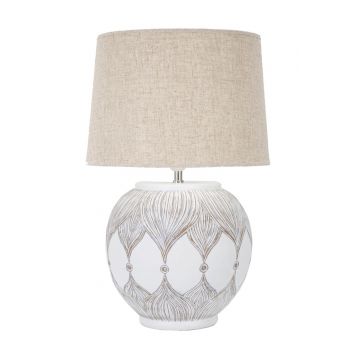 Lampa de masa, Atene, Mauro Ferretti, 1 x E27, 40W, Ø38 x 59 cm, polirasina/fier/textil, alb antic/maro