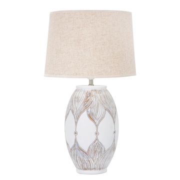 Lampa de masa, Atene, Mauro Ferretti, 1 x E27, 40W, Ø38 x 67 cm, polirasina/fier/textil, alb antic/maro