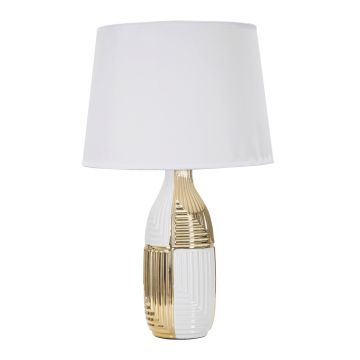 Lampa de masa, Glam Line, Mauro Ferretti, 1 x E27, 40W, Ø33 x 54 cm, ceramica/fier/textil, alb/auriu