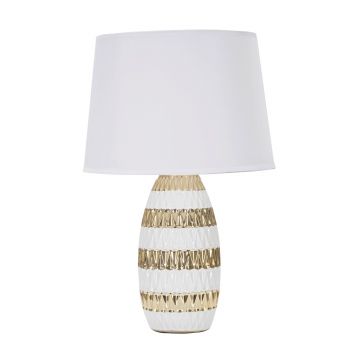 Lampa de masa, Glam Mix, Mauro Ferretti, 1 x E27, 40W, Ø33 x 50 cm, ceramica/fier/textil, alb/auriu