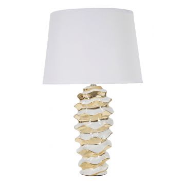 Lampa de masa, Glam Space, Mauro Ferretti, 1 x E27, 40W, Ø33 x 53 cm, ceramica/fier/textil, alb/auriu