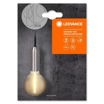 Pendul Ledvance Vintage 1906 Round Cromat, E27, max. 15W LED, Metal, IP20, Ø100mm, cablu 1.5m, bec neinclus