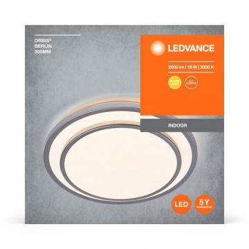 Plafoniera LED Ledvance Orbis Berlin 300, 16W, 2000 lm, lumina calda (3000K), IP20, Ø30cm, metal/plastic, Argintiu