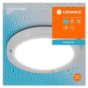 Plafoniera pentru baie Ledvance Classic Crom, E27, max. 15W LED,  metal/sticla, IP44, Ø310x80mm, bec neinclus