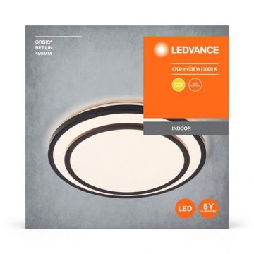 Plafoniera LED Ledvance Orbis Berlin 490, 36W, 4700 lm, lumina calda (3000K), IP20, Ø49cm, metal/plastic, Negru