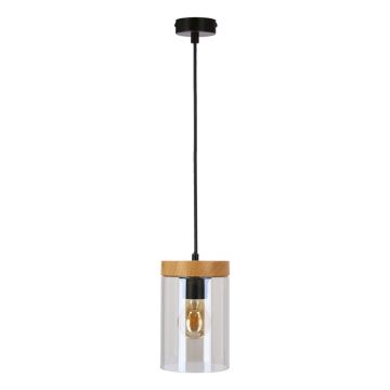 Lustră neagră-în culoare naturală cu abajur din sticlă ø 12 cm Wels – Candellux Lighting