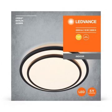 Plafoniera LED Ledvance Orbis Berlin 300, 16W, 2000 lm, lumina calda (3000K), IP20, Ø30cm, metal/plastic, Negru