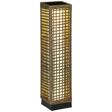 Lampa Outsunny de Gradina Solara cu Panou Superior de Reincarcare, din Otel si Ratan, 15.5x15.5x69 cm, Negru si Maro | Aosom Romania