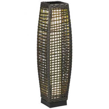 Lampa Outsunny de Gradina Solara cu Panou Superior de Reincarcare, din Otel si Ratan, 21x21x78 cm, Negru si Maro | Aosom Romania