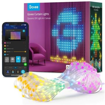 Govee Perdea cu lumini LED RGBIC inteligenta Govee H70B1 Curtain Lights, Wi-Fi, Bluetooth, 25W, 5V, 520 LED-uri, control vocal, IP65, 1.5m×2m, clasa energetica G