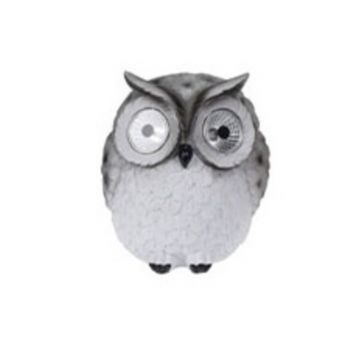 Lampa solara Owl, 14x14.5x15.5 cm, poliston, gri deschis