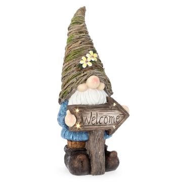 Decoratiune luminoasa de gradina cu incarcare solara LED Hansel Gnome, Bizzotto, 27.2x22x61.5 cm, magneziu, multicolor