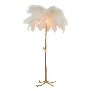 Lampadar alb/auriu cu abajur din pene (înălțime 180 cm) Feather – Light & Living