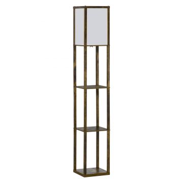 HOMCOM Lampă de Podea cu 3 Rafturi Integrate, Design Modern din MDF, 26x26x160 cm, Lemn Natural | Aosom Romania