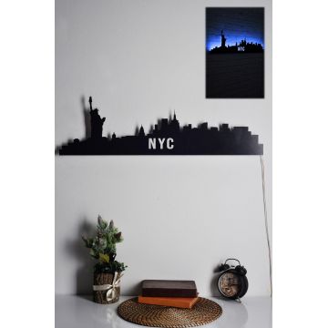 Iluminat decorativ LED NYC Skyline, Albastru, 80 x 24 cm