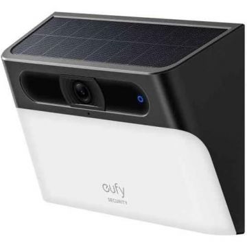 Aplica de perete pentru exterior eufy S120 Solar, Wireless, Camera 2K, AI, IP65, cu Reflector, Negru