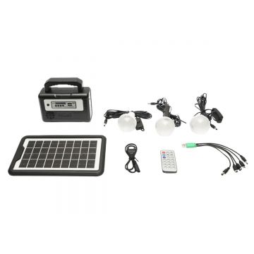 Kit iluminat portabil, LED, cu 3 becuri/proiector, panou solar, radio FM, MP3 si baterie 4500 mAhH, pentru pescuit, camping, GD-8028COB, Cod: DISLK30, Gdplus