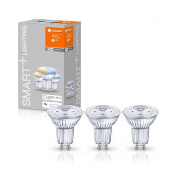 Set 3x spoturi Led Ledvance SMART+ WiFi SPOT GU10 Tunable White, 5W (40W), 230V, temperatura lumina reglabila 2700-6500K, 350 lumeni, durata de viata 20.000 de ore, clasa energetica A+, se poate controla prin aplicatia LEDVANCE SMART+ WiFi App