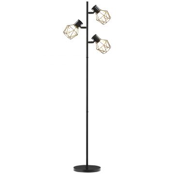 HOMCOM Lampă de Podea cu 3 Lumini Reglabile și Întrerupător cu Buton, Lampă Modernă din Metal, 41x28x169 cm, Negru | Aosom Romania