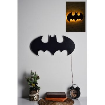 Decoratiune metalica de perete cu LED Batman Galben 50x25 cm