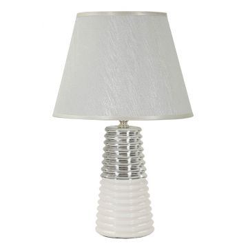 Lampa de masa Candela, Mauro Ferretti, 1 x E27, 40W, 25x41 cm, ceramica/fier/textil, alb/argintiu