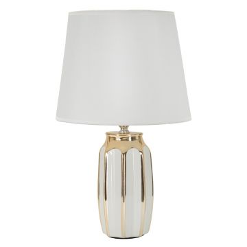 Lampa de masa Cassy, Mauro Ferretti, 1 x E27, 40W, 25x40.5 cm, ceramica/fier/textil, alb/auriu