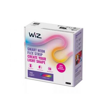 Kit Banda LED RGB inteligenta WiZ Connected Neon Flex Strip, Wi-Fi, Bluetooth, sursa de alimentare inclusa, 24W, lumina alba si color (2700- 6500K), IP20, 3 metri