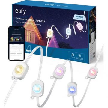 Lumini smart de exterior Eufy T8L02321, RGB E22 WonderLink, AI, All Weather, 30m