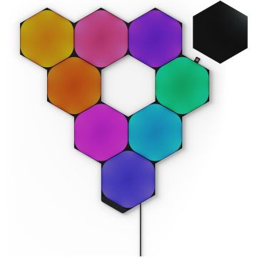 Nanoleaf Kit panouri luminoase LED RGBW modulare inteligente Nanoleaf Shapes Black Hexagons Starter Kit, Wi-Fi si Touch Control, sincronizare muzica, 9 panouri