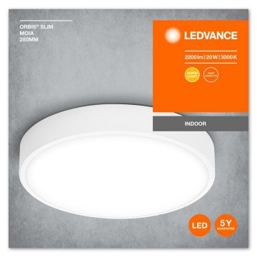 Plafoniera LED Ledvance Orbis Slim Moia 280, 20W, 2200 lm, lumina calda (3000K), IP20, Ø28cm, metal/PMMA, Alb