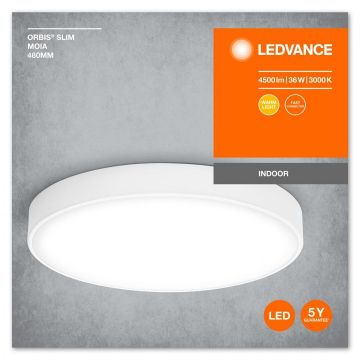 Plafoniera LED Ledvance Orbis Slim Moia 480, 36W, 4500 lm, lumina calda (3000K), IP20, Ø48cm, metal/PMMA, Alb