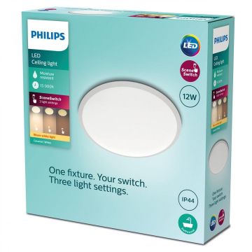 Plafoniera LED Philips Cavanal, 12W, 1200 lm, 3 trepte de intensitate ,lumina calda (2700K), IP44, 25cm, Alb