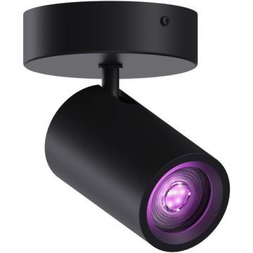 Plafoniera LED RGB inteligenta Calex, cu 1 spot, Wi-Fi, Bluetooth, 4.9W, 345 lm, dimabila, lumina alba si colorata (2200-4000K), 10cm, Negru Mat, Clasa energetica G