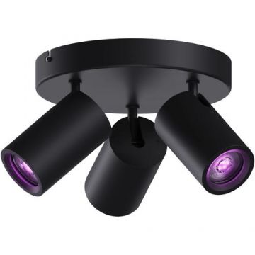 Plafoniera LED RGB inteligenta Calex, rotunda, cu 3 spoturi, Wi-Fi, Bluetooth, 4.9W, 345 lm, dimabila, lumina alba si colorata (2200-4000K), 21cm, Negru Mat, Clasa energetica G