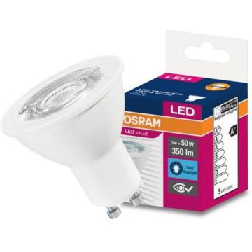 Spot Led Osram, LED VALUE PAR16, GU10, 5W (50W), 220-240V, lumina rece (6500K), 350 lumeni, durata de viata 15.000 ore, clasa energetica A+