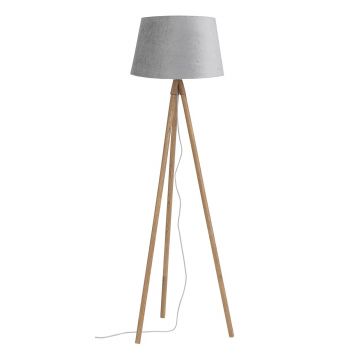 Lampadar Wallas, Bizzotto, D52x152 cm, 1 x E27, 40W, lemn de stejar/terilena catifelata, gri