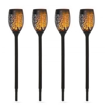 Outsunny Set 4 Lămpi LED de Exterior cu Energie Solară și Țăruși, Ø12x72 cm, Negru | Aosom Romania