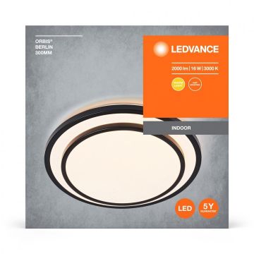 Plafoniera LED Ledvance Orbis Berlin 300, 16W, 2000 lm, lumina calda(3000K), IP20, Ø30cm, metal/plastic, Negru